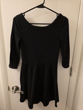 Lily Rose Black Three-Quarter Sleeve Fit-and-Flare Dress